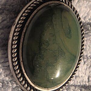 Vintage Metal Bolo Tie, Nice Silver and Green Stone Design